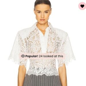 Helsa The Lace Sheer Shirt Blouse Structured Shoulder Pads White Size Medium NWT